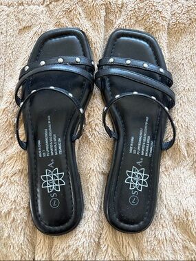 Serra Black Studded Strap Slide Sandals